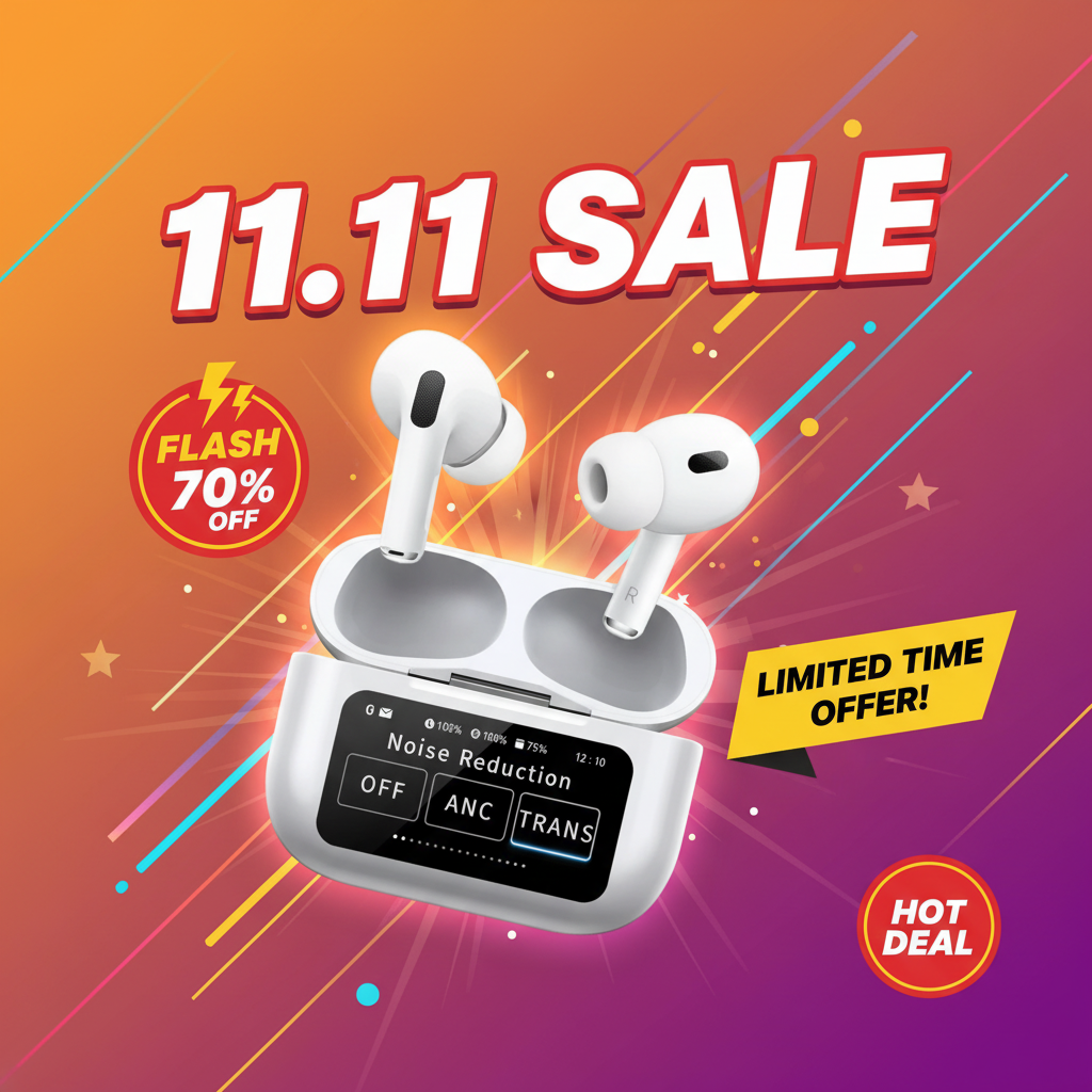 A9 PRO Wireless Bluetooth Earbuds with Multifunction Touch Screen Charging Box (ANC, Ambient Sound, 12 Touch Functions)