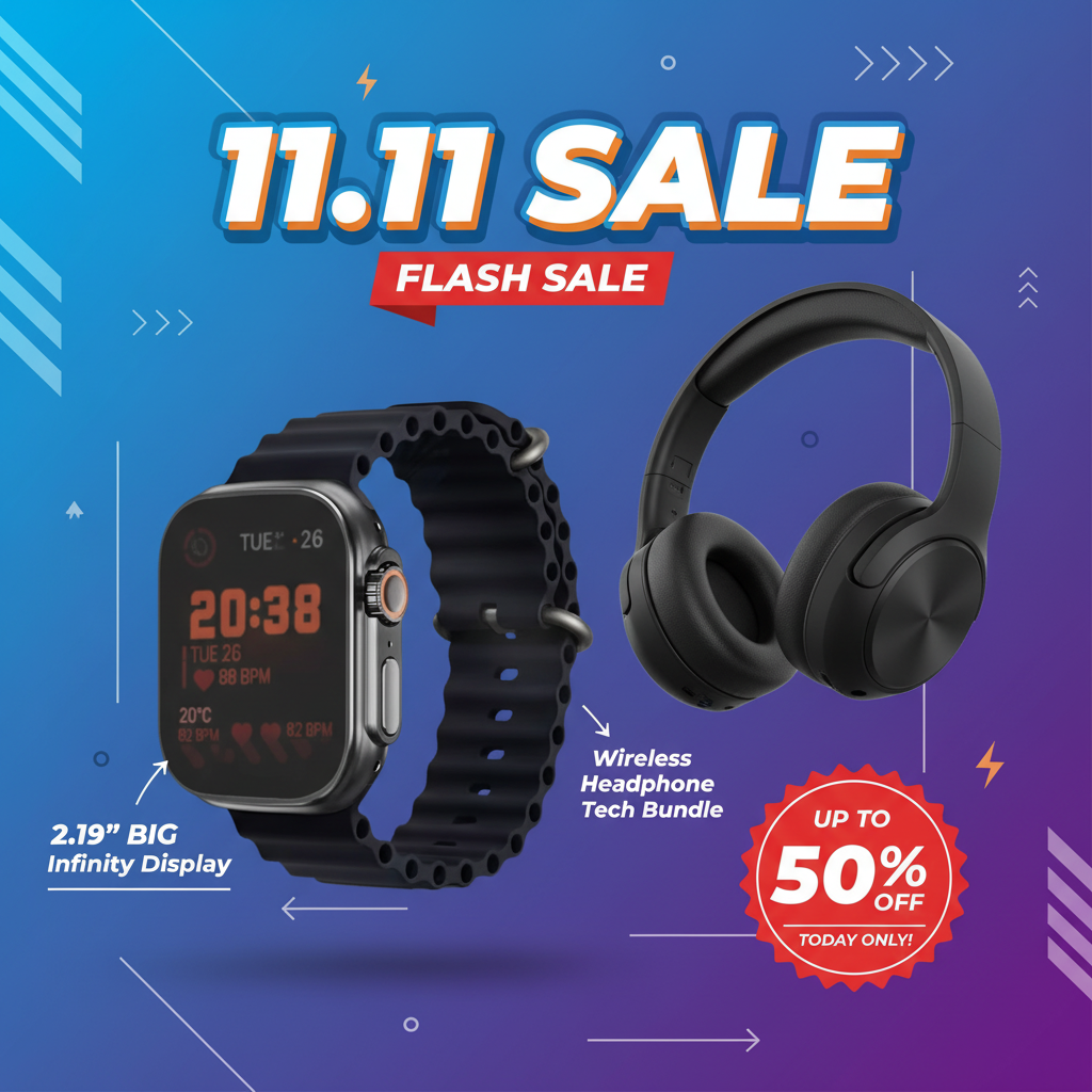 H27 Ultra 3 Smart Watch & Wireless Headphone Tech Bundle with 2.19" BIG Infinity Display