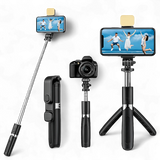 4-in-1 Super Long 170cm (5.5ft) Selfie Stick Tripod with Bluetooth Remote & Fill Light for TikTok/Vlogging