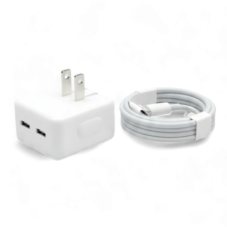 50W Dual USB-C Fast Charger Kit for iPhone 15/14/13/12/11 Pro/Max/Mini Series – Power Adapter with USB-C to Lightning Cable