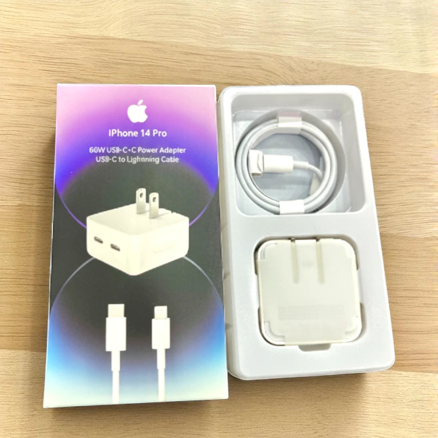 50W Dual USB-C Fast Charger Kit for iPhone 15/14/13/12/11 Pro/Max/Mini Series – Power Adapter with USB-C to Lightning Cable