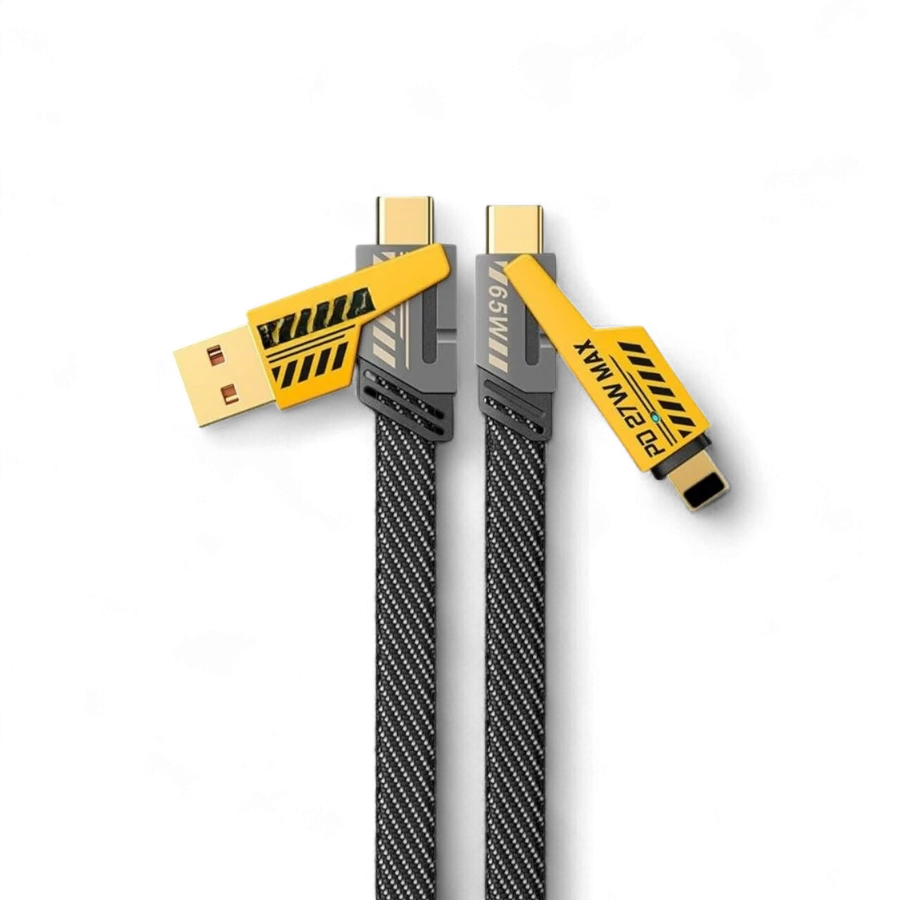 65W Max Fast Charging 4-in-1 Data Cable | PD 27W for iPhone | USB-A/C to C/Lightning | Braided High-Speed Multi-Cable