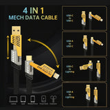 65W Max Fast Charging 4-in-1 Data Cable | PD 27W for iPhone | USB-A/C to C/Lightning | Braided High-Speed Multi-Cable