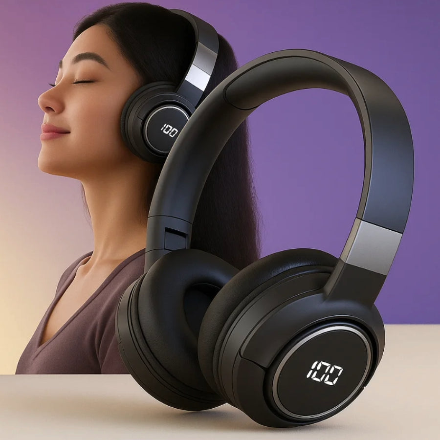 MSL-909 Wireless Stereo Headphones with Digital Display | Over-Ear Foldable Hi-Fi Audio