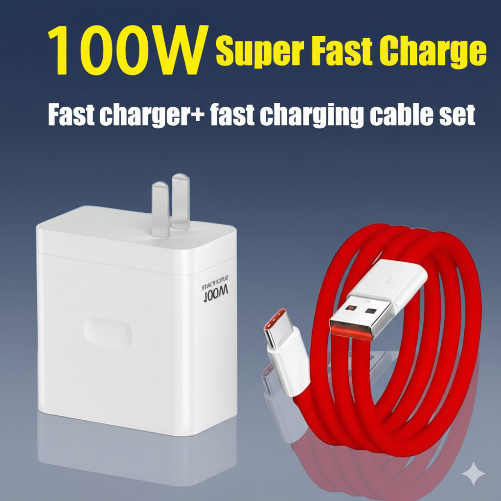 OnePlus Original 100W SuperVOOC Dual Port Charger Kit (USB-A & USB-C) - Warp Speed Fast Charging Power Adapter & Cable