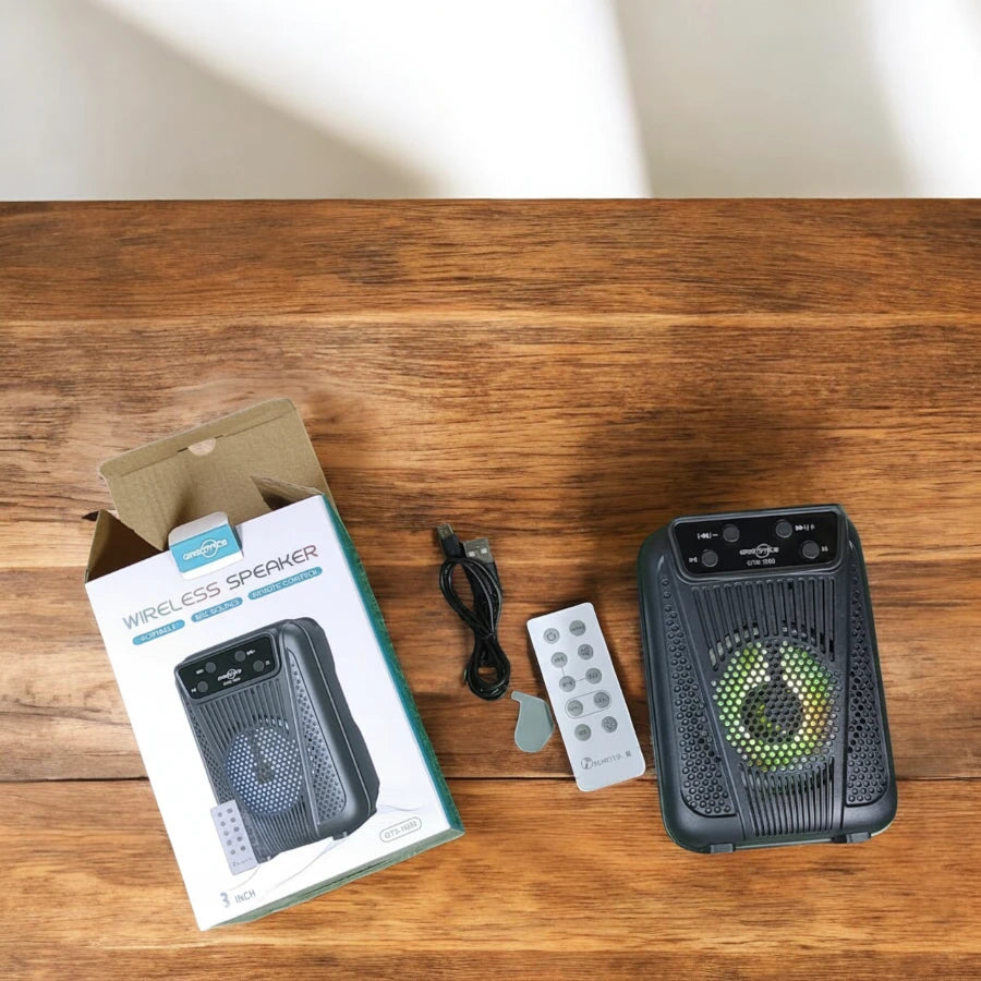 GreatMice GTS-1803 Portable Wireless Bluetooth Speaker with Remote, FM & RGB LED Lights (3-Inch)