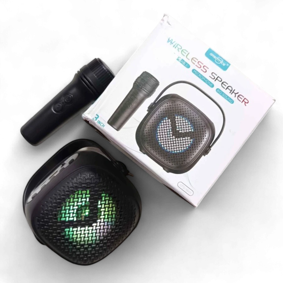 GreatNice GTS-1941 Portable Bluetooth Speaker with Wireless Microphone, FM Radio & LED Lights (3-Inch)