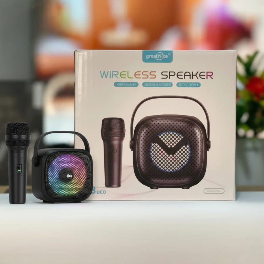 GreatNice GTS-1941 Portable Bluetooth Speaker with Wireless Microphone, FM Radio & LED Lights (3-Inch)