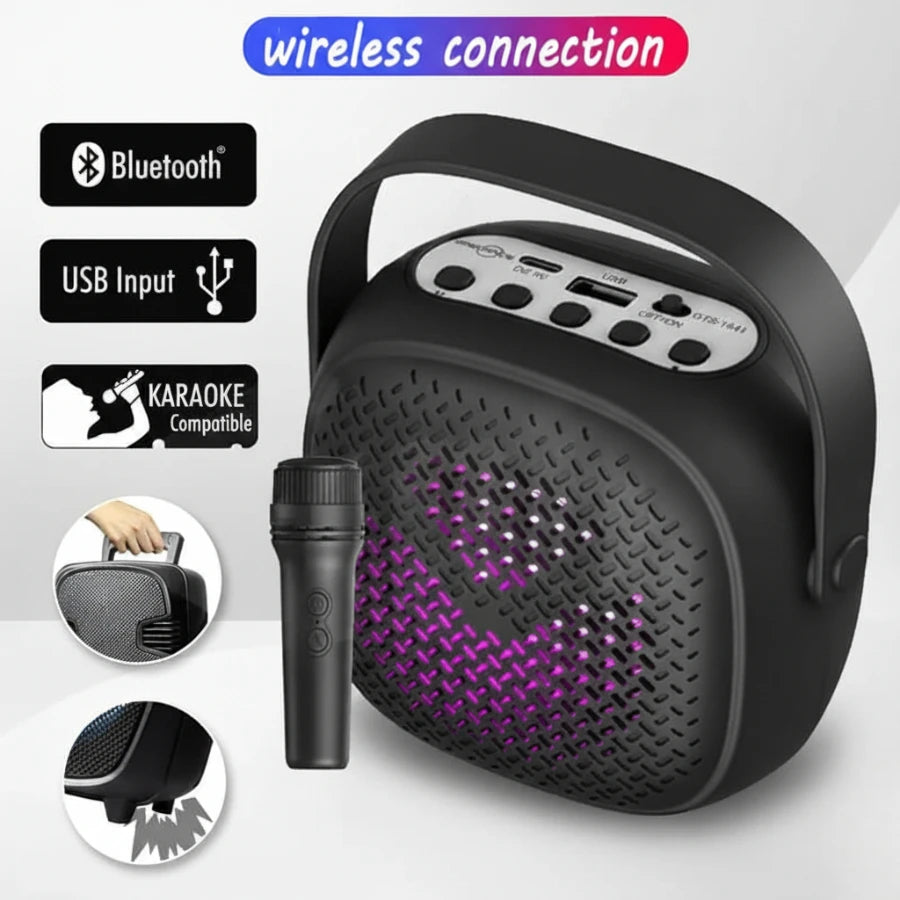 GreatNice GTS-1941 Portable Bluetooth Speaker with Wireless Microphone, FM Radio & LED Lights (3-Inch)
