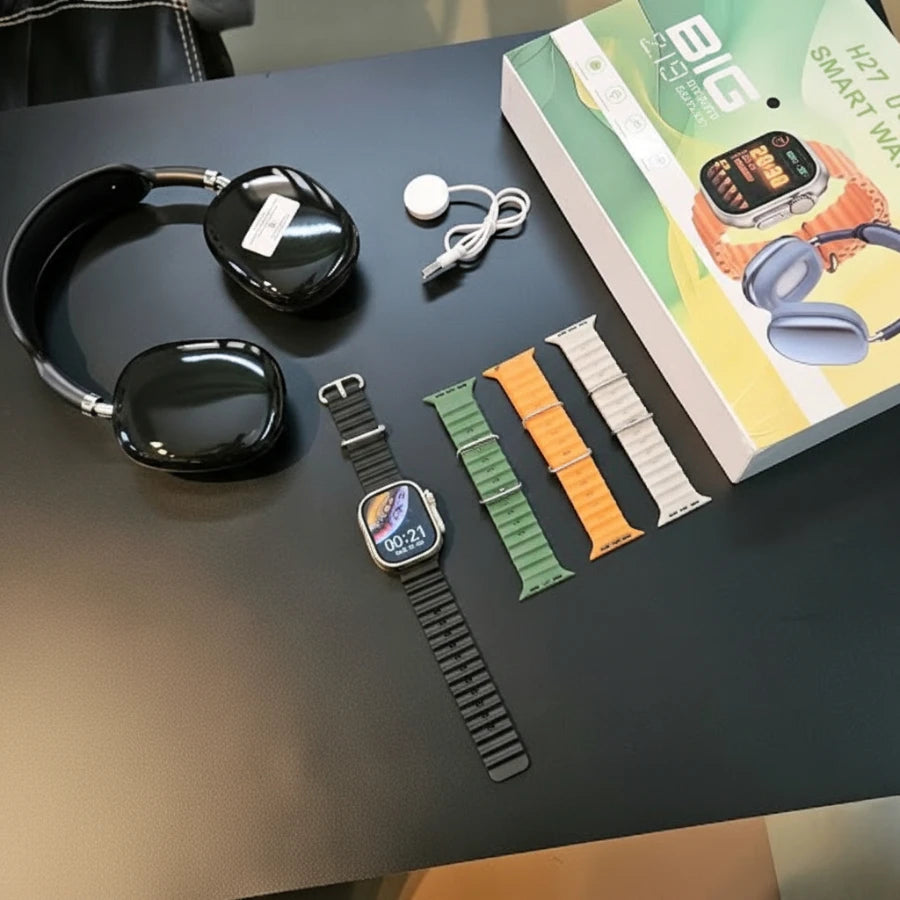 H27 Ultra 3 Smart Watch & Wireless Headphone Tech Bundle with 2.19" BIG Infinity Display
