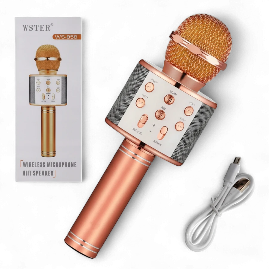 Handheld KTV WS-858 Wireless Bluetooth Karaoke Microphone and HiFi Speaker - Rose Gold