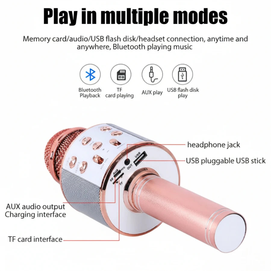 Handheld KTV WS-858 Wireless Bluetooth Karaoke Microphone and HiFi Speaker - Rose Gold
