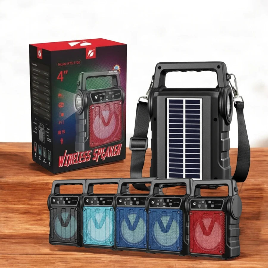 KBroad KTS-1706 Portable Solar Charging Wireless Speaker with FM Radio, Flashlight & 4-Inch Driver