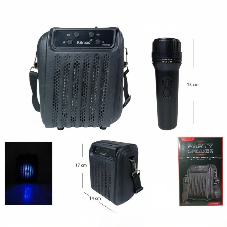KBroad KTS-1916 Portable Party Speaker with Wireless Mic, RGB LED Lights & Bluetooth (4-Inch)