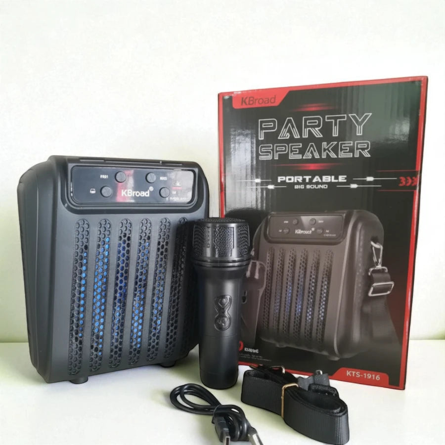 KBroad KTS-1916 Portable Party Speaker with Wireless Mic, RGB LED Lights & Bluetooth (4-Inch)