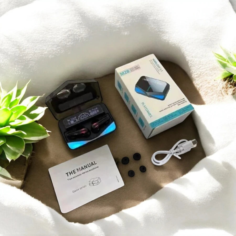 M28 Wireless Bluetooth 5.1 Gaming Earbuds with LED Display & Power Bank Case