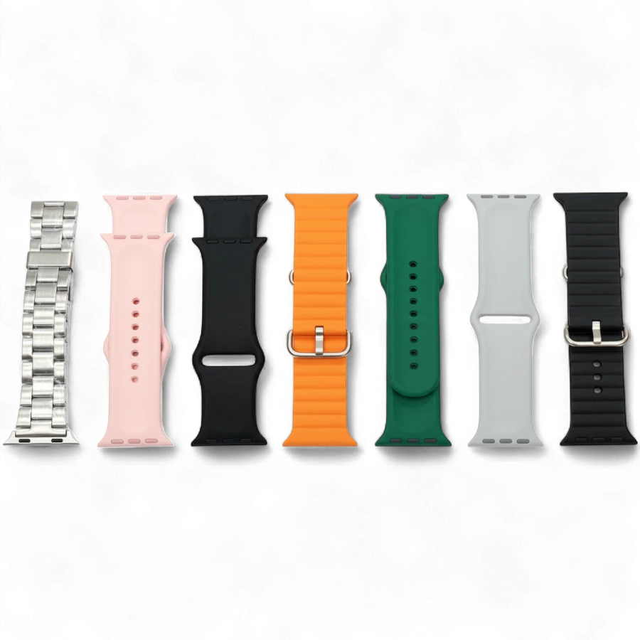 MK X11 Ultra Smart Watch 7+1 Straps Set - Includes Stainless Steel Chain, Wireless Charging & Full Health Tracking