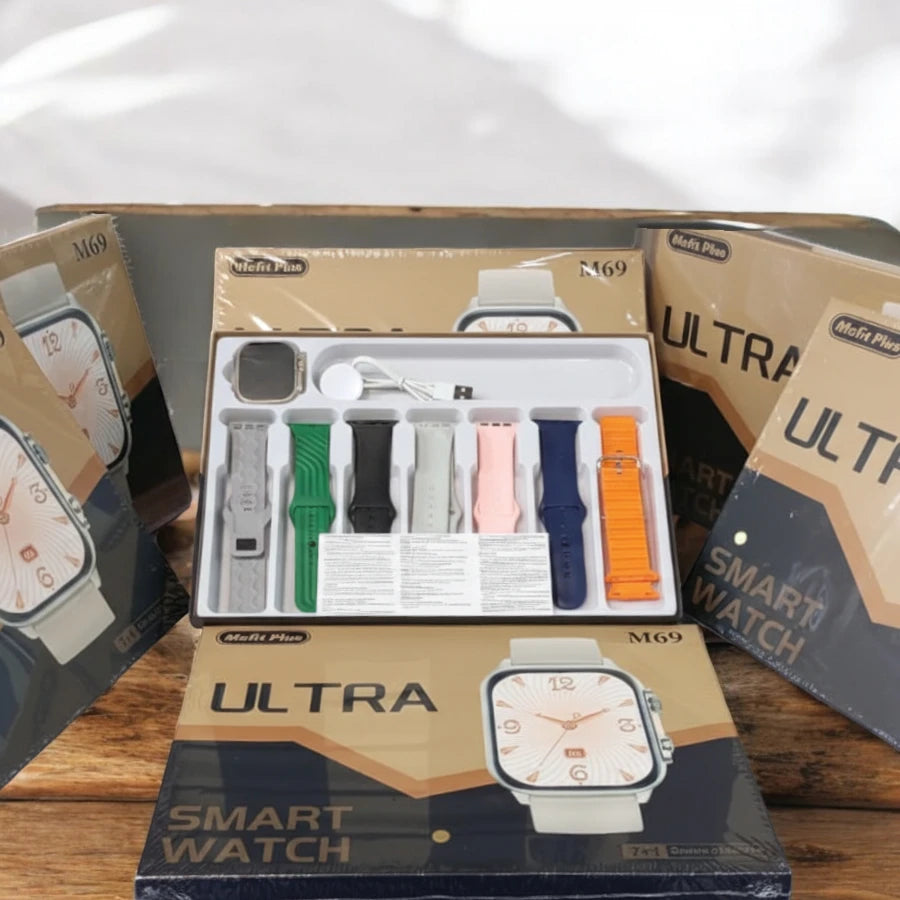 Mefit Plus M69 ULTRA Smart Watch - 7-in-1 Multi-Strap Bundle (BT Calling, 49mm)