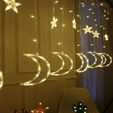 2.5M Length LED Moon Star Curtain Light For Wedding Decoration, Party Decoration 138 LED Fairy Lights 8 Lighting Modes