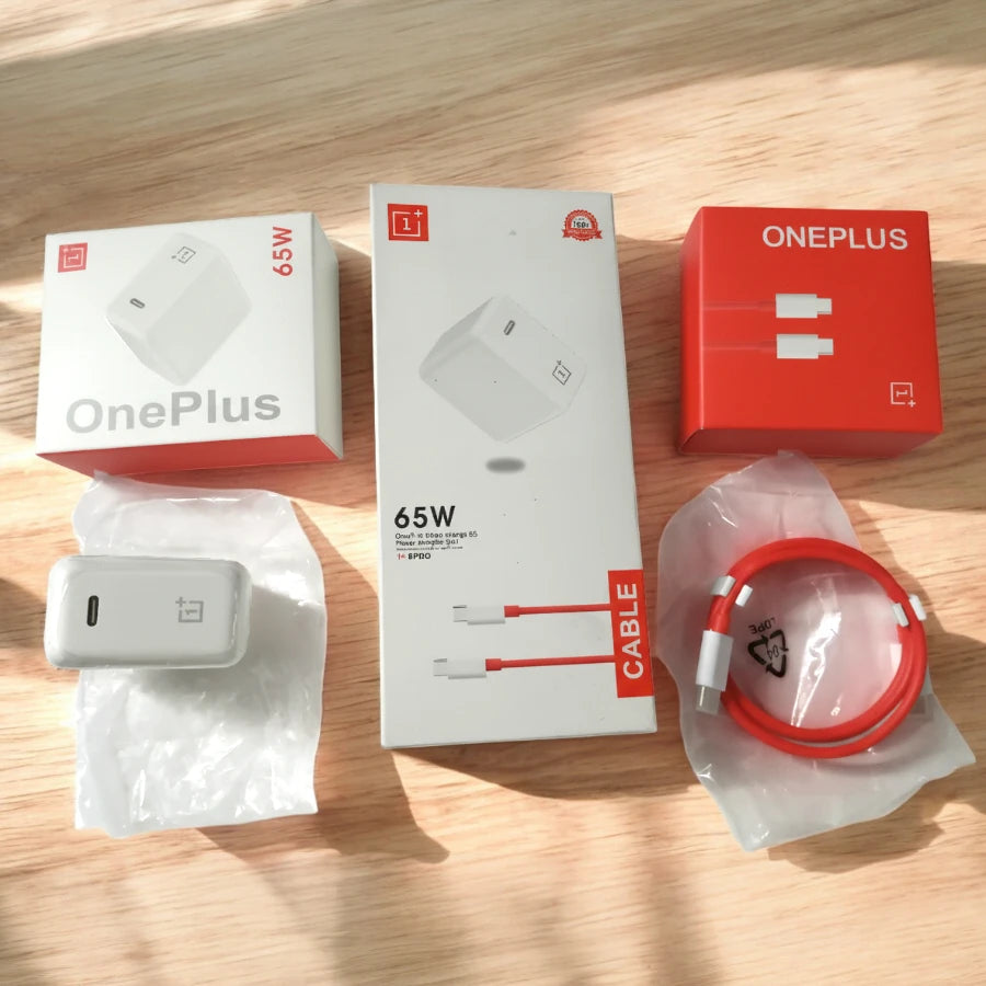 Original OnePlus Warp Charge 65W Power Adapter Kit - USB-C PD Fast Charging Wall Charger with High-Amperage Type-C to Type-C Cable