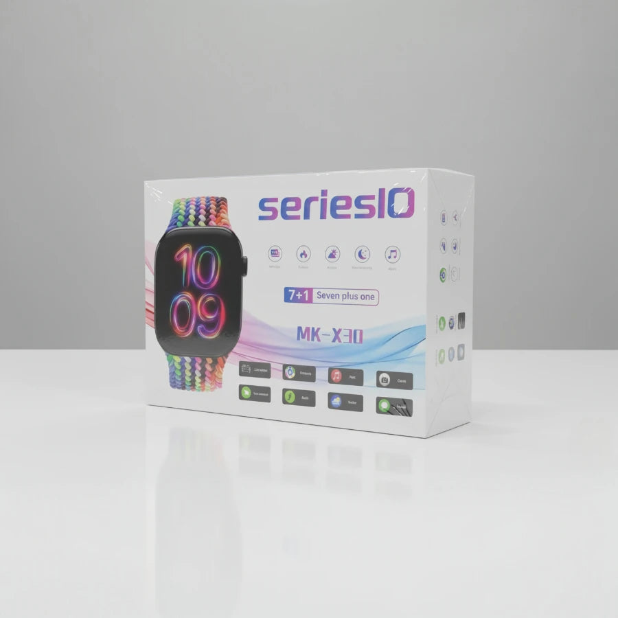 Series 10 MK-X30 Smart Watch (7+1 Bundle) with 7 Interchangeable Straps & Wireless Charger