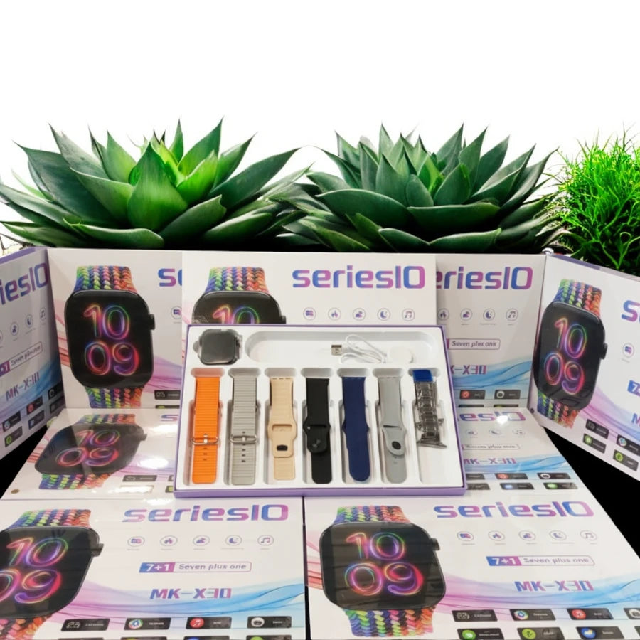 Series 10 MK-X30 Smart Watch (7+1 Bundle) with 7 Interchangeable Straps & Wireless Charger