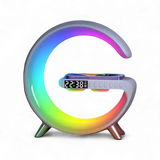 Smart G-Shaped Atmosphere Lamp | 7-in-1 Wake-Up Light, 15W Wireless Charger, Bluetooth Speaker & Sleep Aid Alarm Clock