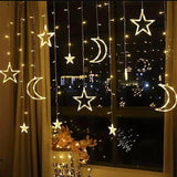 2.5M Length LED Moon Star Curtain Light For Wedding Decoration, Party Decoration 138 LED Fairy Lights 8 Lighting Modes
