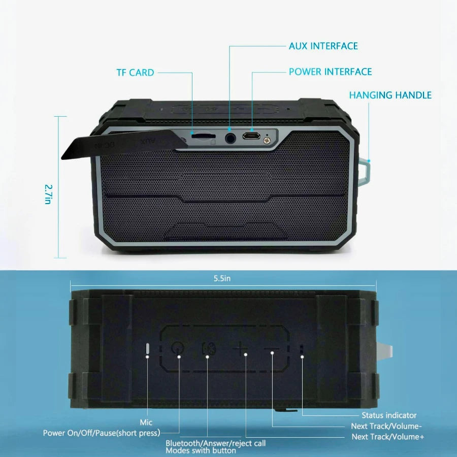Super Sound Quality Bluetooth Speaker — Waterproof Portable Speaker with 2200mAh Battery