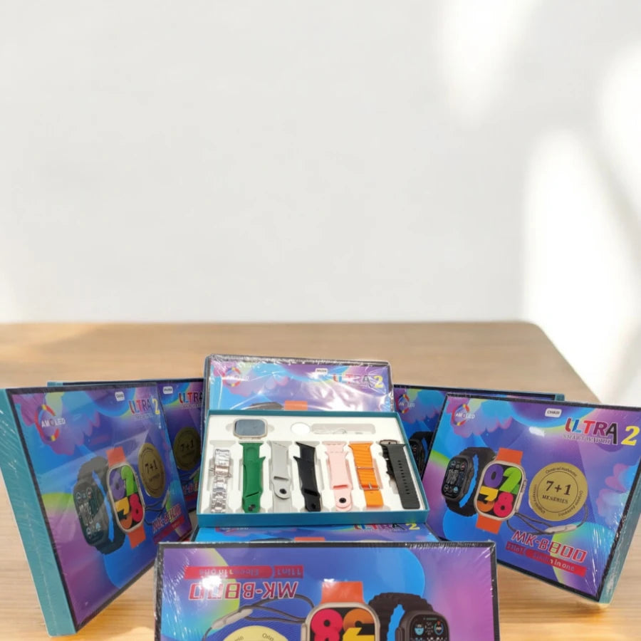 Ultra 2 MK-B800 Smart Watch (7+1 All-in-One Series) with 7 Interchangeable Straps & Chain Strap