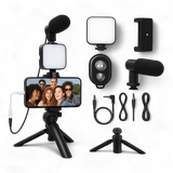 Vlogging Video-Making Kit – Universal Smartphone Tripod, LED Light & Microphone Set for Content Creators