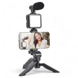 Vlogging Video-Making Kit – Universal Smartphone Tripod, LED Light & Microphone Set for Content Creators