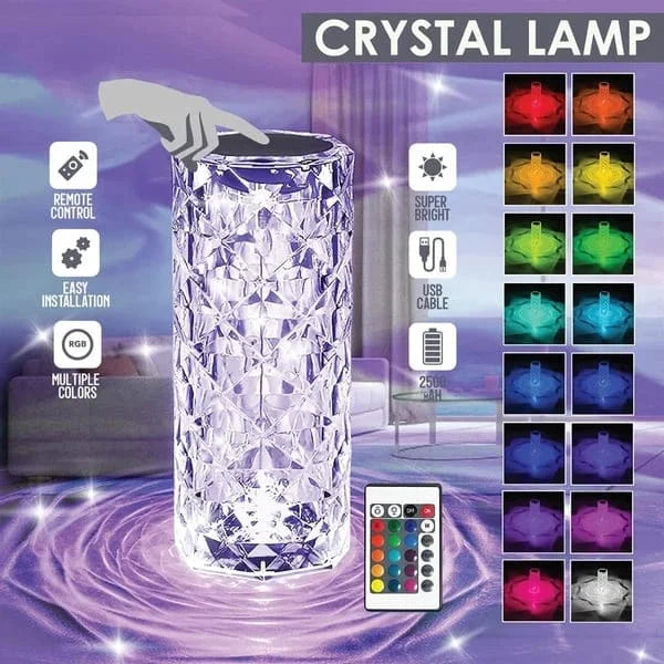 Crystal Lamp, Rose Diamond Table Lamp, 3/16 Colors With Touch And Remote Control, USB Rechargeable Decorative Acrylic Rays Lamp