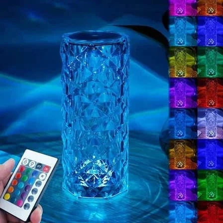 Crystal Lamp, Rose Diamond Table Lamp, 3/16 Colors With Touch And Remote Control, USB Rechargeable Decorative Acrylic Rays Lamp