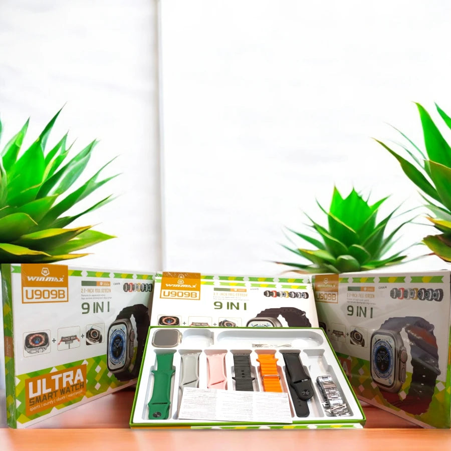 Winmax U909B Ultra Smart Watch - 9 IN 1 Combo Pack | 2.1-Inch Full Screen | Multi-Function Sports & Health Tracker