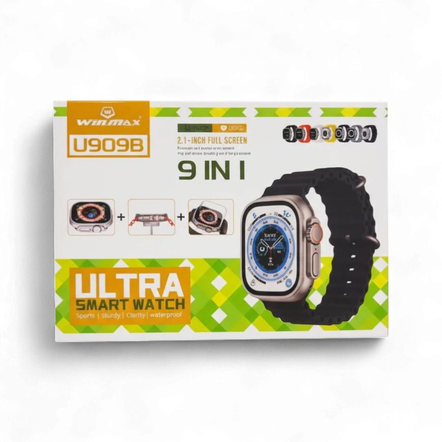 Winmax U909B Ultra Smart Watch - 9 IN 1 Combo Pack | 2.1-Inch Full Screen | Multi-Function Sports & Health Tracker