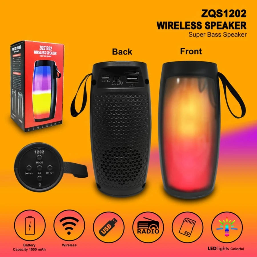 ZQS1202 Wireless Bluetooth Speaker – Super Bass Portable Speaker with LED Lights