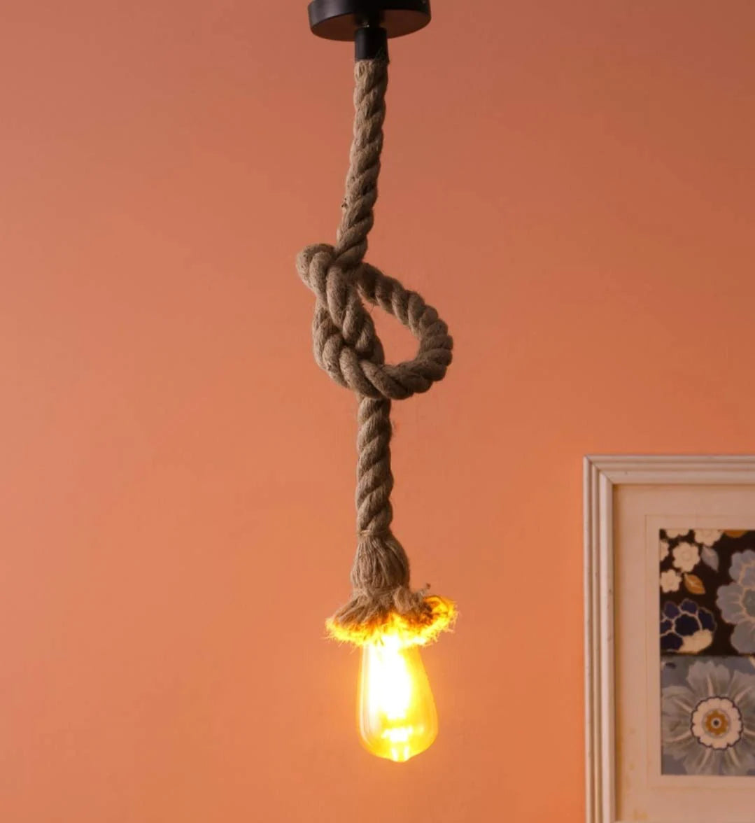 Single Hemp Rope Hanging Light for Home Decoration With Bulb