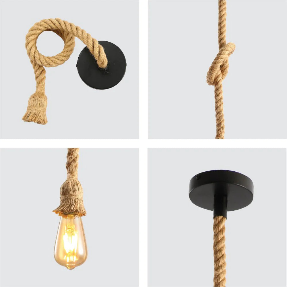 Single Hemp Rope Hanging Light for Home Decoration With Bulb